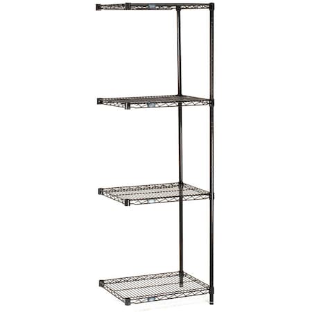 Nexel Black Epoxy, 4 Tier, Wire Shelving Add-On Unit, 42W x 21D x 54H A21425B
